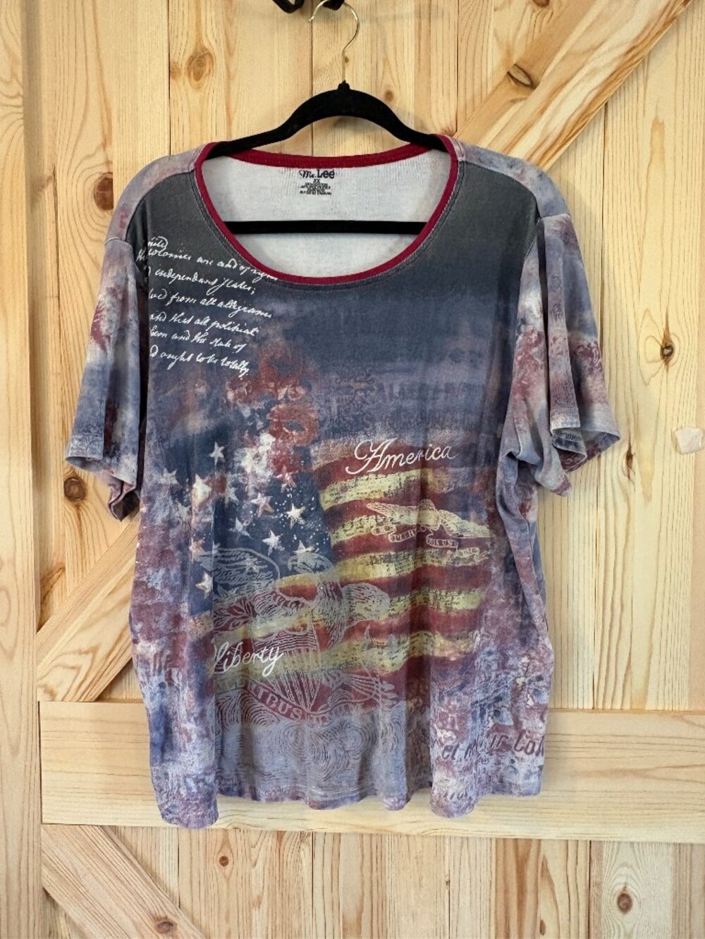 Ms Lee Patriotic American Flag Graphic Tee 2X USA Eagle Shirt